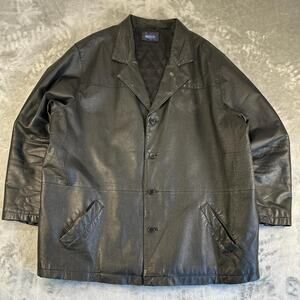Sideout Genuine Leather Jacket Black Button Front Mens size XXL